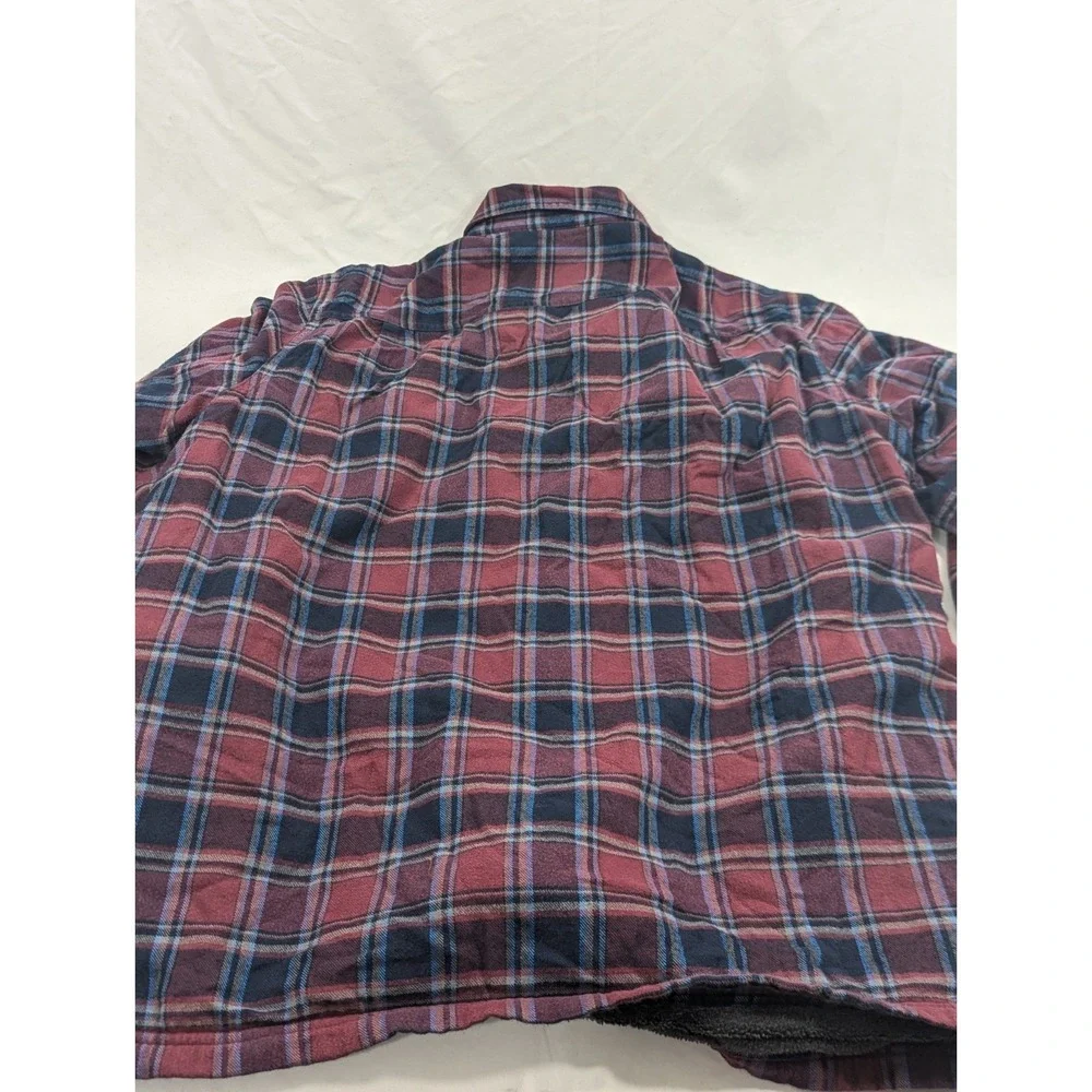 Vtg LL Bean Fleece Lined Flannel Shacket Plum Purpl Plaid Traditional Fit XL Reg